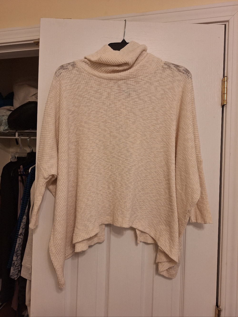 FP Beach Cozy Women's Cream Turtleneck Poncho Sweater Size XS